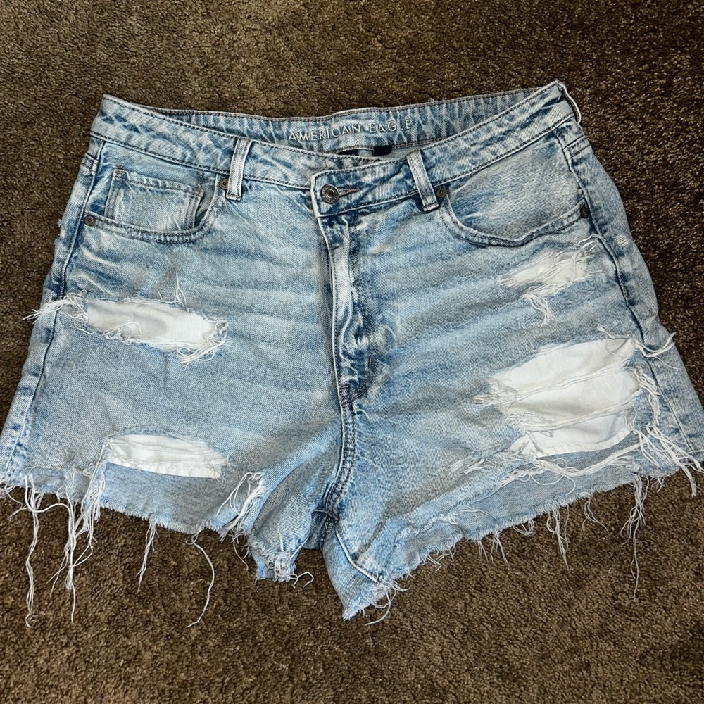 American Eagle Outfitters Women's Ripped Jean Shorts - Light Blue